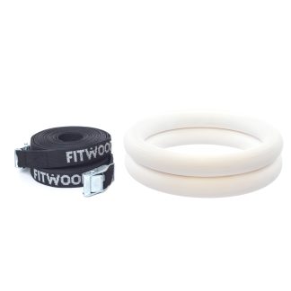 FitWood ULPU Gymnastikringe 28mm - Hvid-overflade / Sort Strop