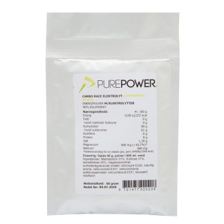 PurePower Carbo Race Elektrolyt - Energidrik - Citrus - 50 gram. M.H.T 06.09.2023
