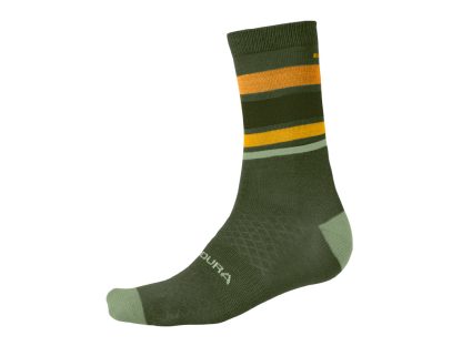 Endura BaaBaa - Merino Stripe Sock - Cykelstrømper - Oliven Grøn - Str. S-M