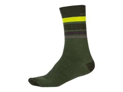 Endura BaaBaa - Merino Stripe Sock - Cykelstrømper - Oliven Grøn - Str. L-XL